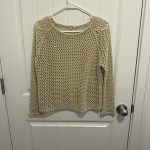 Timing Women's Crochet See Through Ivory Tan Long Sleeve Top Size Large